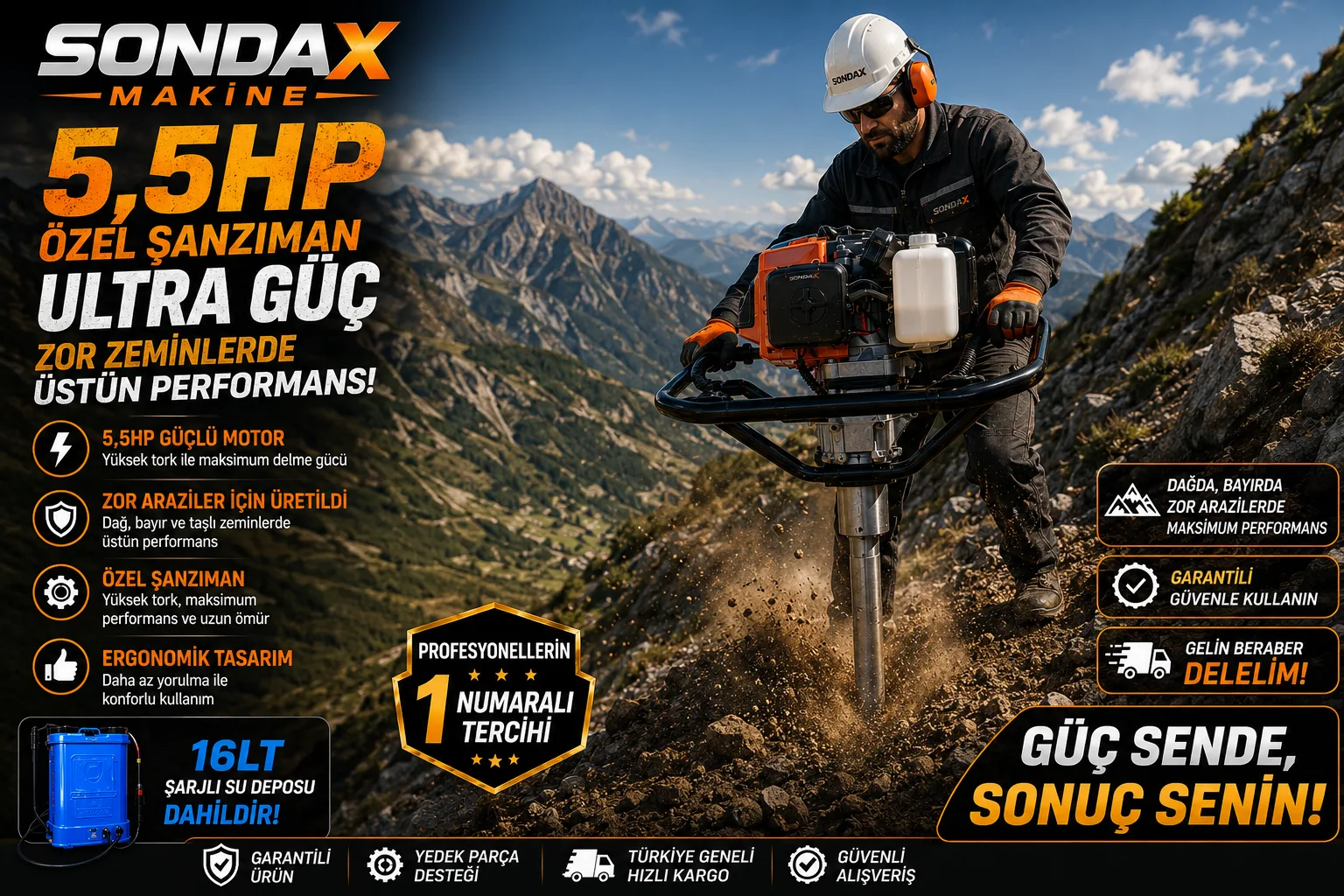 Karot ve El Sondaj Makinesi 5,5 Hp Profesyonel Güçlü Motoru